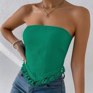 Green Fringe Hem Bandana Crop Top